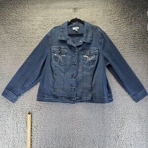 Dressbarn Jacket Womens 3X Blue Denim Button-Up Lightweight Stretch